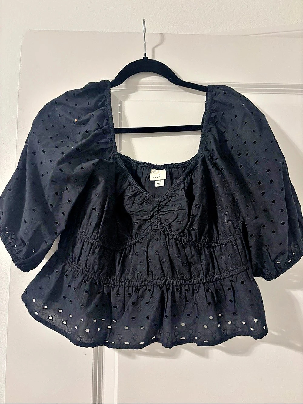 Target A New Day Black Eyelet Peplum Blouse Size Medium Like New